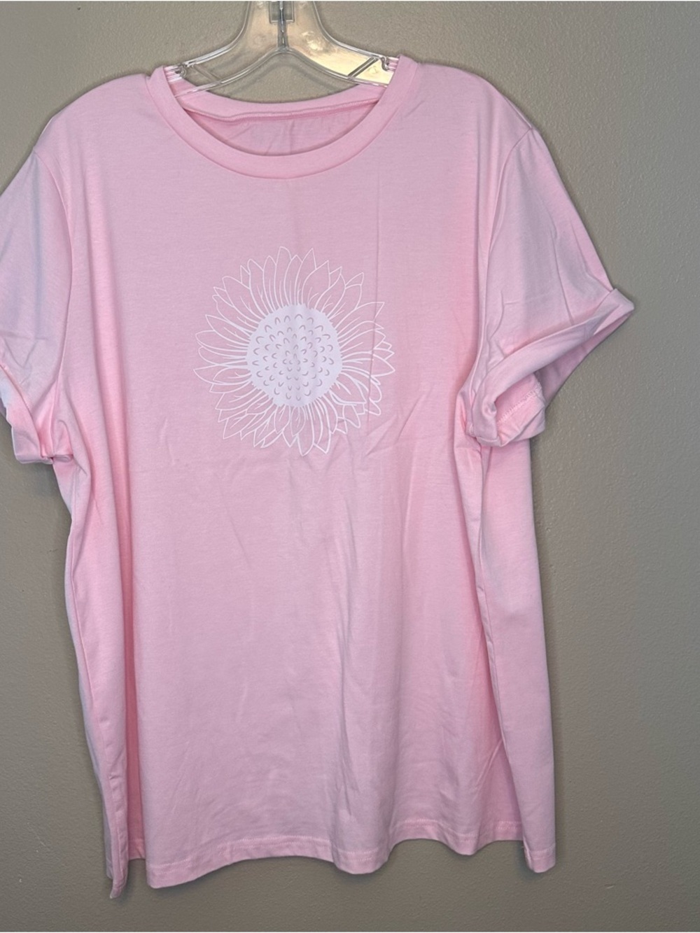 Pink T-Shirt with White Sunflower Graphic